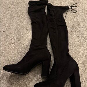 Classic Black Over-the-Knee Block Heel Boots